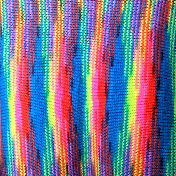 Vintage 80s Handmade Neon Multi Bright Stripe Knit Tunic Sweater - Picture 11 of 12